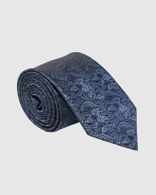 Синий галстук с растительным орнаментом