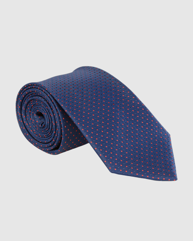 Синий галстук с красным фуляровым микроузором