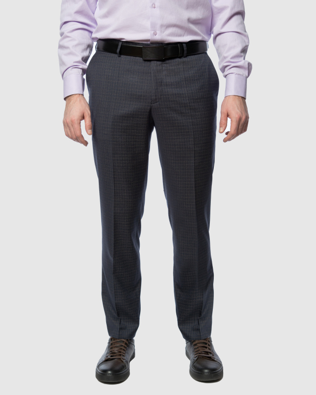 Классические темно-синие брюки Стаут в мелкую коричневую клетку