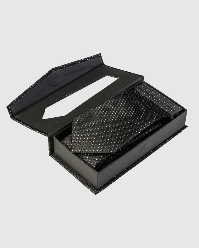 Подарочный набор, галстук и платок из черного шелка с жаккардовым узором