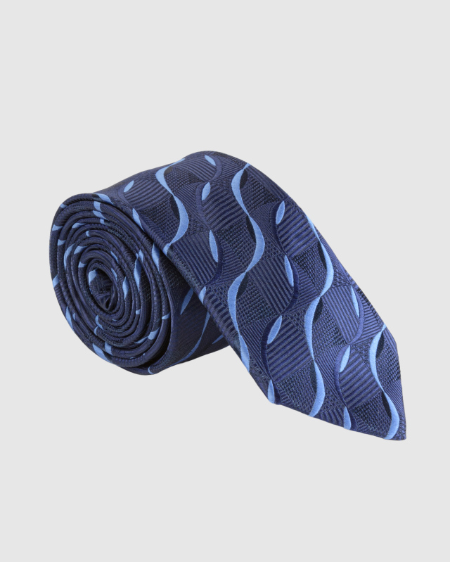 Темно-синий галстук с волнообразным принтом