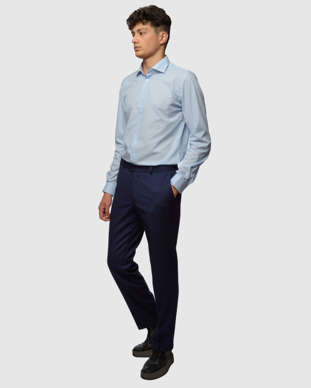 Классические синие  брюки Магнат из ткани с структурным рисунком