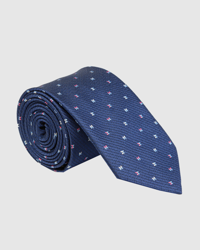 Синий галстук с геометрическим микроузором