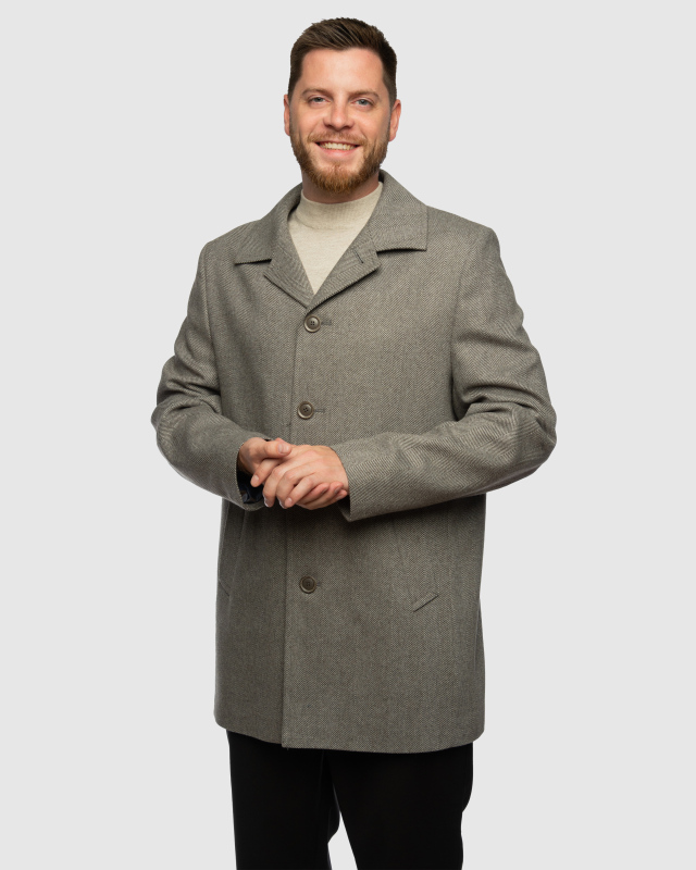 Светло-серое укороченное пальто Глеб из полушерсти в «елочку»