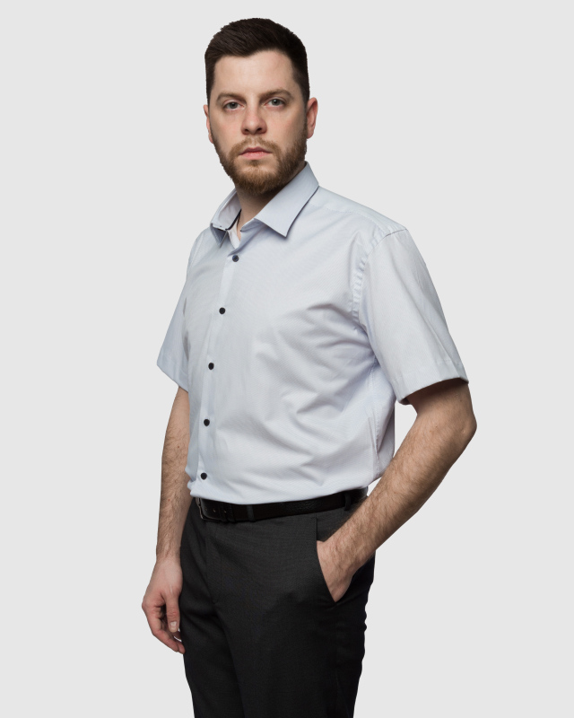Светло-серая рубашка с точечным микродизайном из хлопка с лайкрой