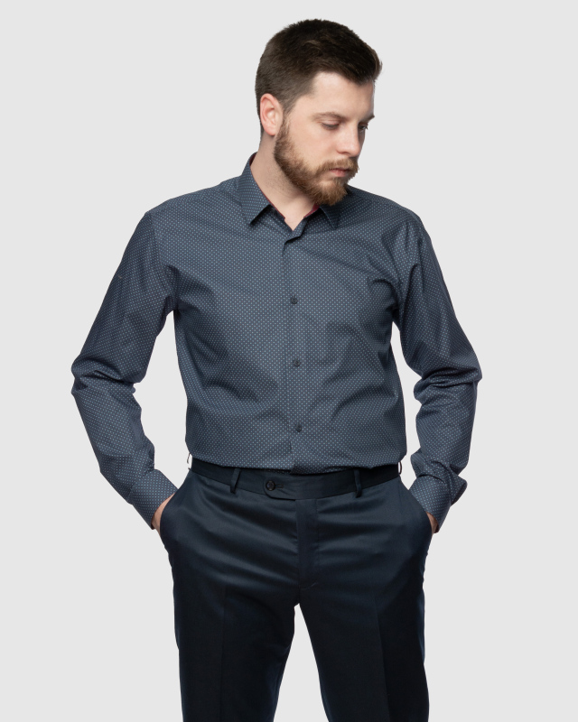 Темно-синяя рубашка с геометрическим рисунком из 100% хлопка