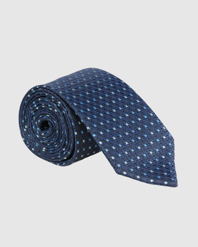 Синий галстук с геометрическим орнаментом